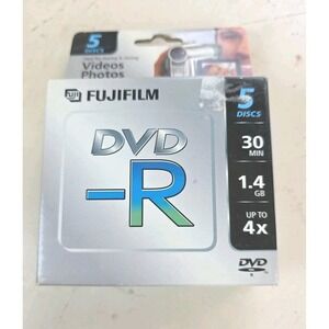5 Disc Pack Fujifilm DVD-R Camcorder 1.4 GB / 30 Min 4X / For Videos Photos Data